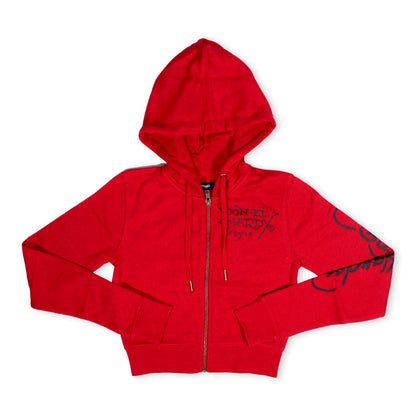 ED HRDY Branded Branded Women's Crop Zipper Hoodie Red Color HRDH-06