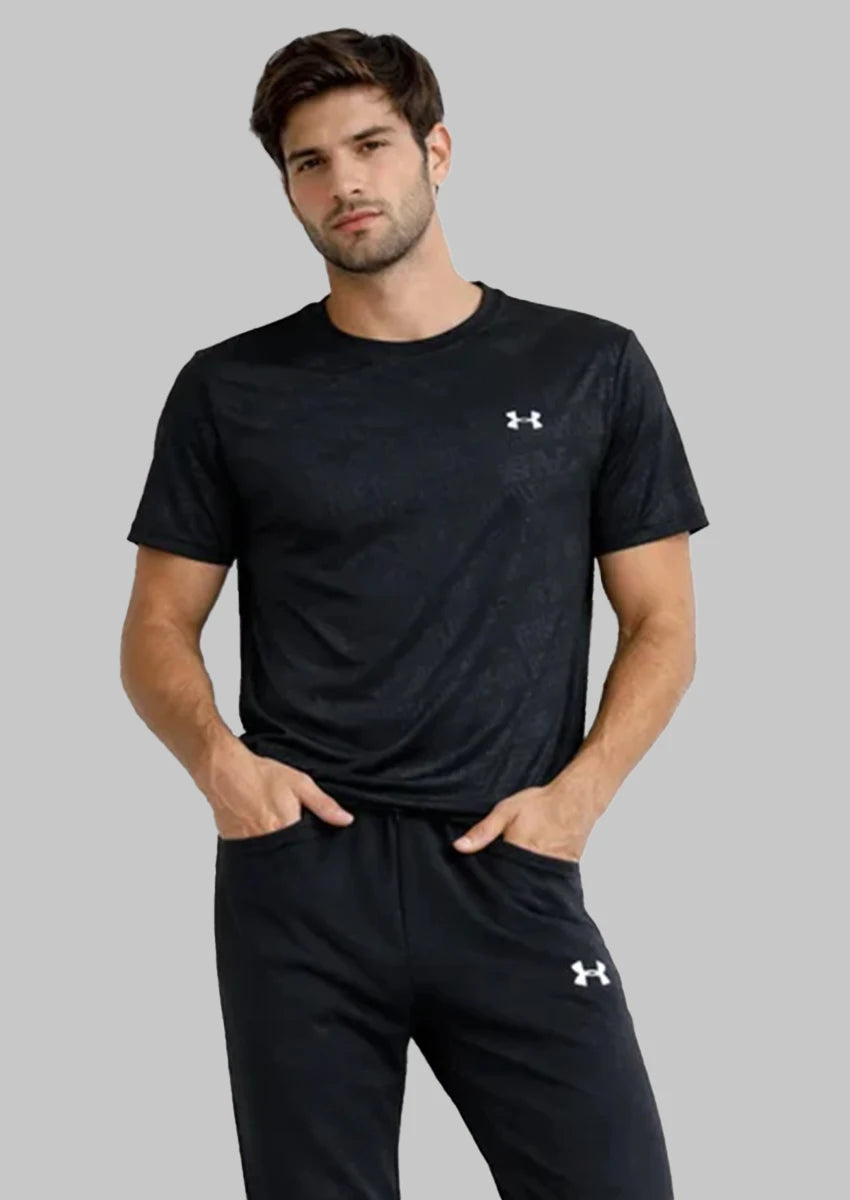 Under Armr Textured Dry Fit T-Shirt – Black MDT-19