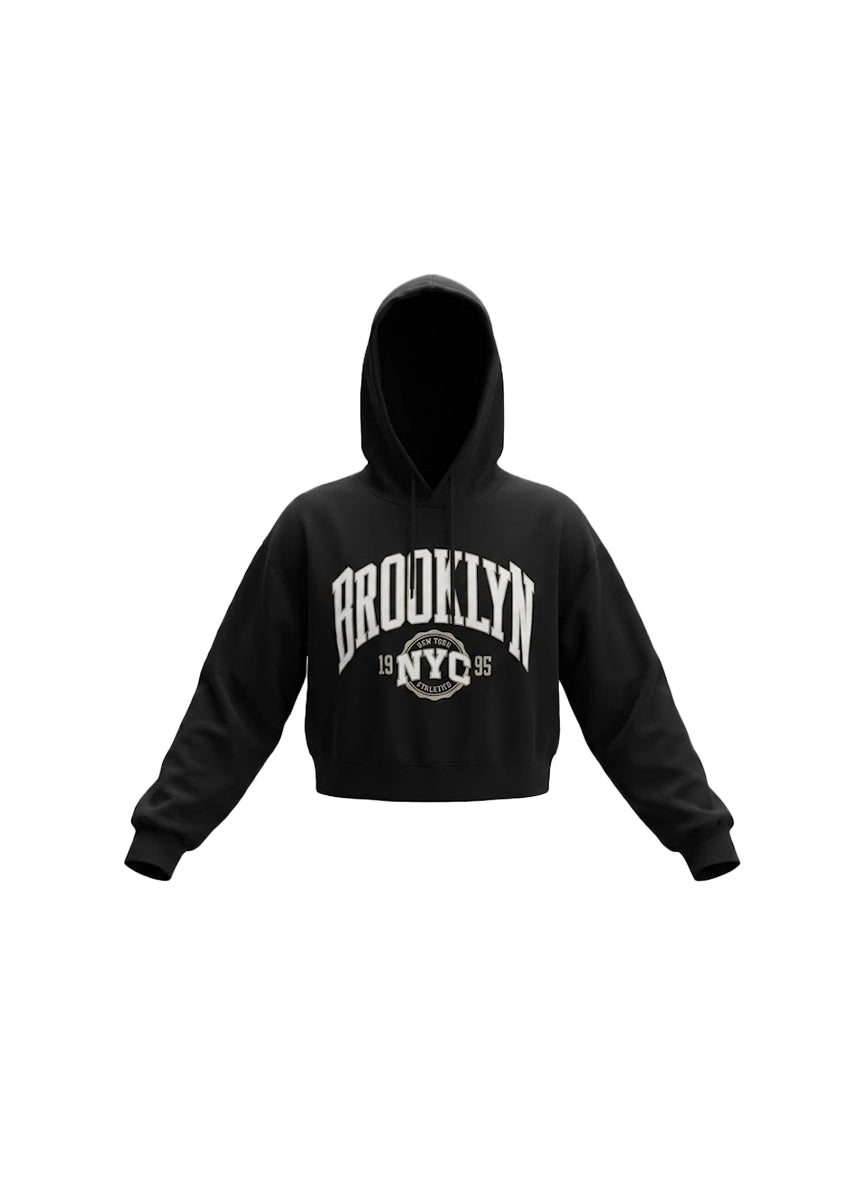 Teranovy Branded Winter Women’s Crop Hoodie  (Black) WHD-08
