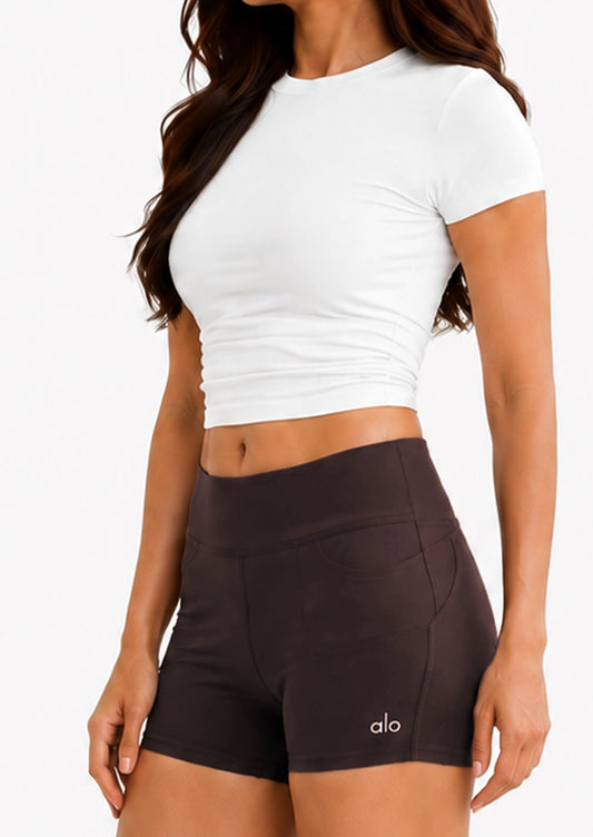 ALOS branded Women’s High Performance Athletic Shorts - Dark Brown MWS-27