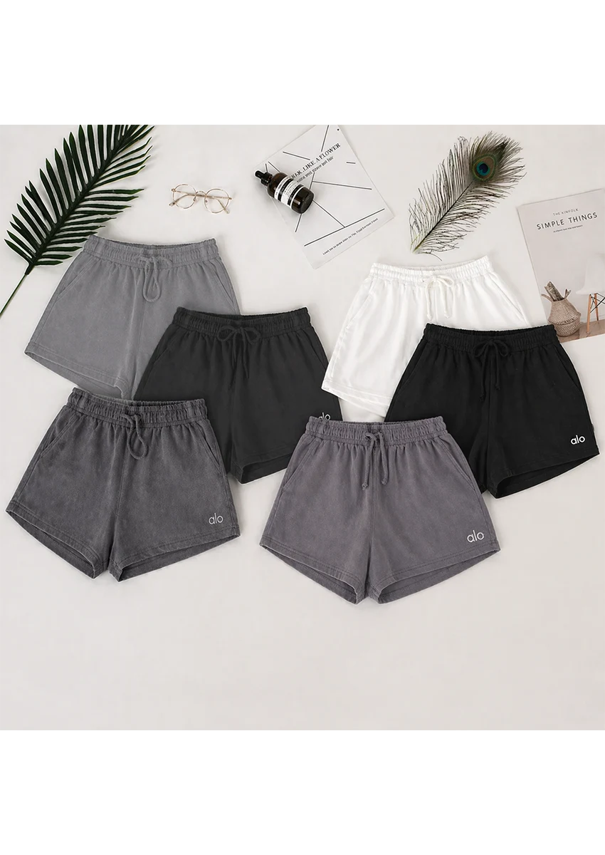 ALOS branded Womens Shorts Pack Of Six - Grey-Black-White-Jet Black-Charcoal Grey-Ligth Grey