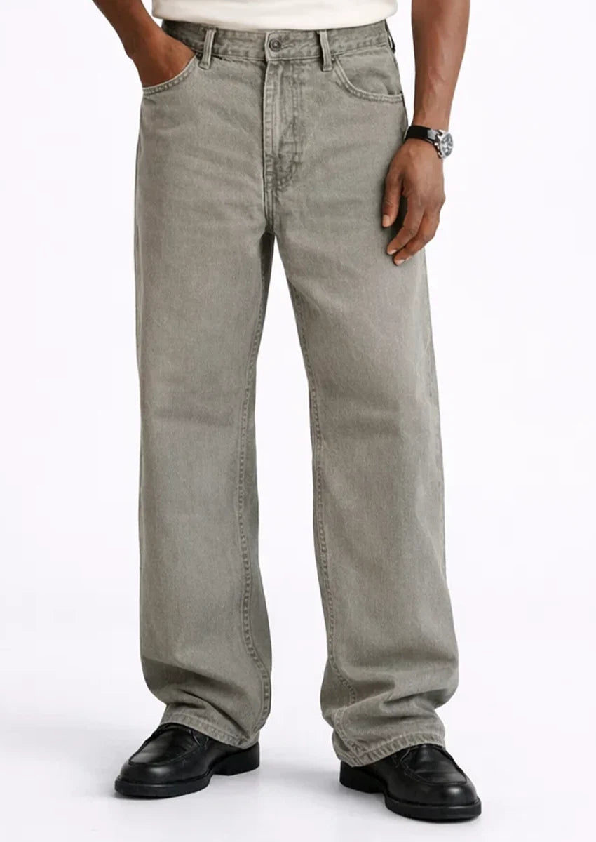 PullNBear Branded Men’s Grey Washed wide-Leg Denim Jeans MJ-13