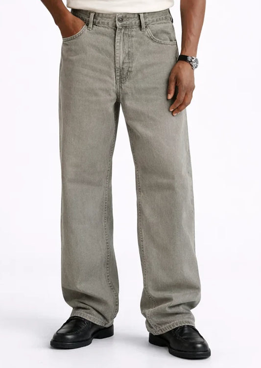 PullNBear Branded Men’s Grey Washed wide-Leg Denim Jeans MJ-13