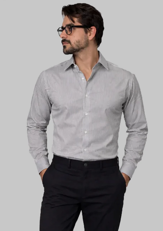 Calvy Klien Branded Mens Formal Shirt-Grey And White Stripe MFS-52