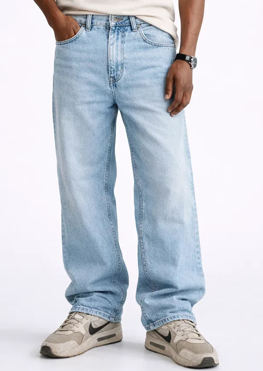 PullNBear Branded Men’s Baggy Fit Denim Jeans - Light Blue MJ-19