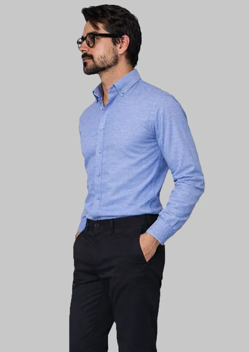 Zelig Branded Mens Formal Shirt-Denim Blue Button-Down MFS-28