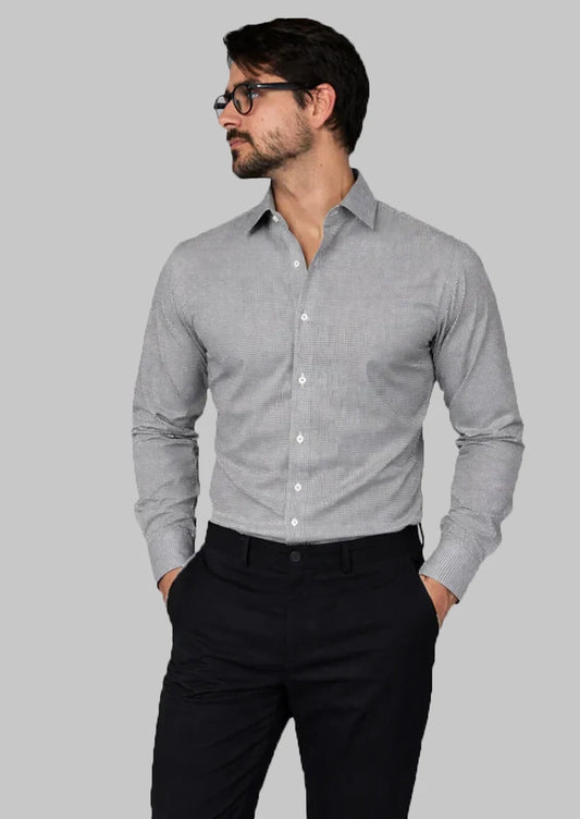 Calvy Klien Branded Mens Formal Shirt-Grey Micro-Check MFS-35
