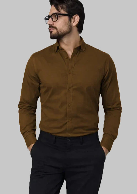 Zelig Branded Mens Formal Shirt-Dark Camel MFS-44