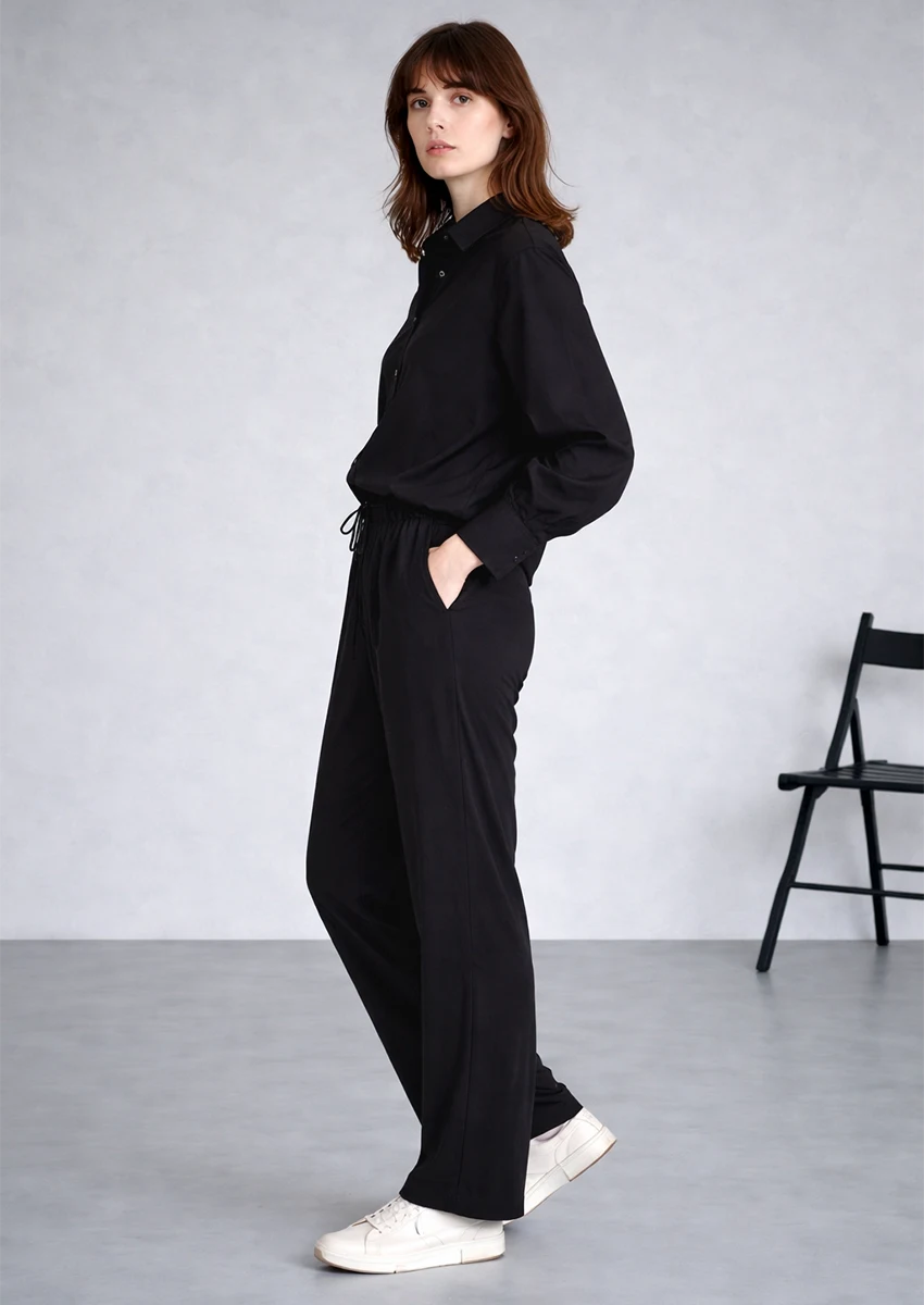 Spark Women’s Premium Button-Down Co-Ord Set - Black WCS-15