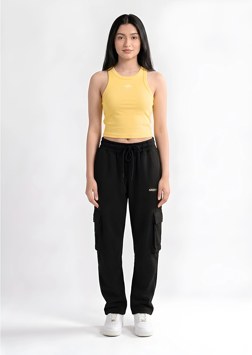 Alos Branded Women’s Ribbed Racerback Crop Tank - Yellow WTT-20