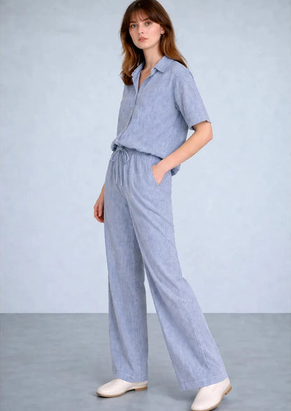 Zelig Branded Navy Blue Striped Co-Ord Set WCS-09