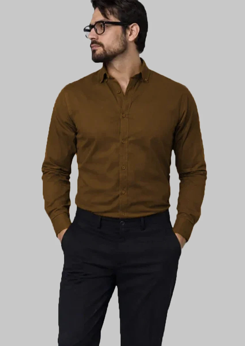 Zelig Branded Mens Formal Shirt-Forest Brown MFS-36