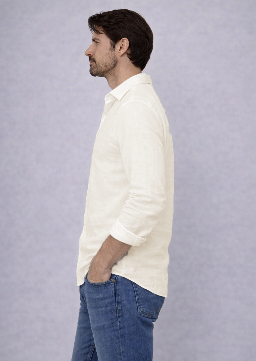 Moos Branded Mens Casual Shirt-White Linen MCS-37