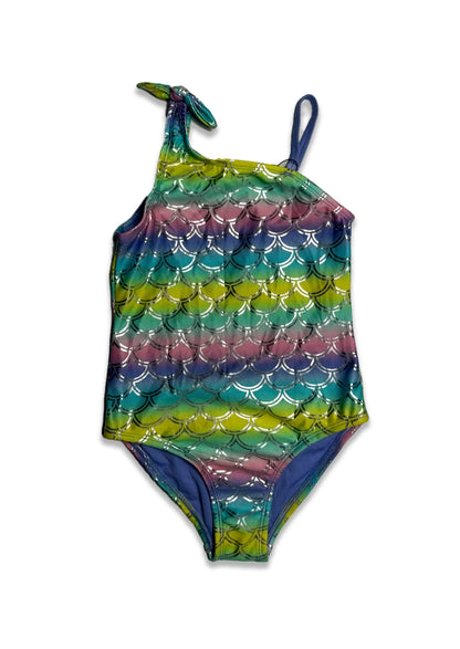 Branded Girls Rainbow Mermaid Scale One-Shoulder Swimsuit GSS-04