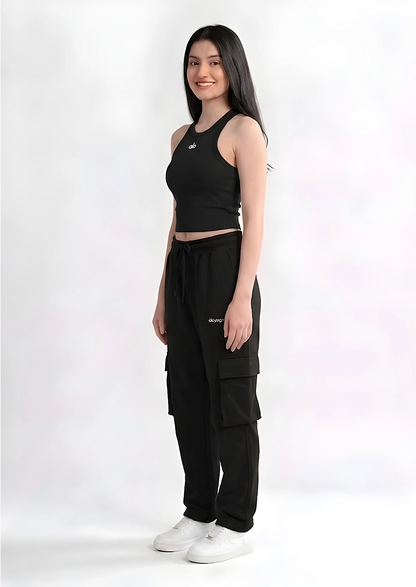 Alos Branded Women’s Ribbed Racerback Crop Tank - Black WTT-18