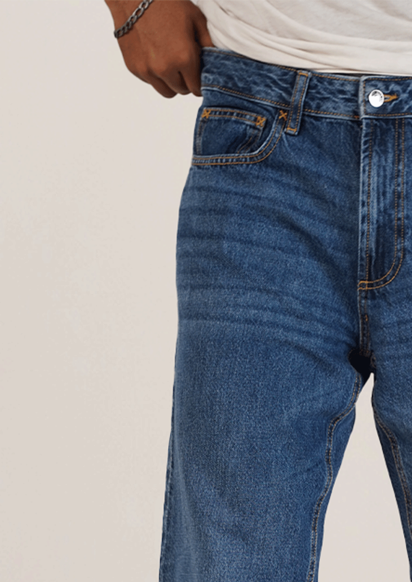 Denm Branded Men’s Classic Straight-Fit Mid-Blue Denim Jeans MJ-10