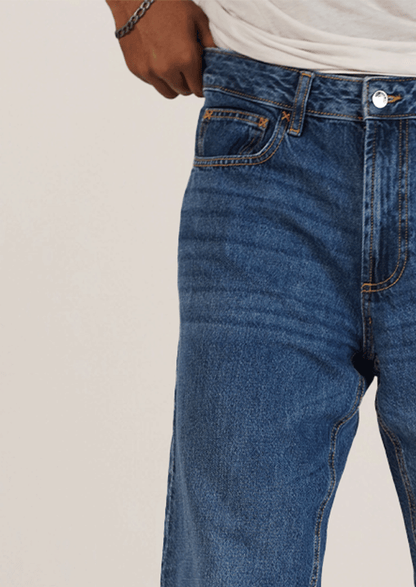 Denm Branded Men’s Classic Straight-Fit Mid-Blue Denim Jeans MJ-10