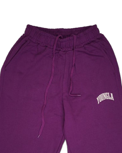 Younglay Branded Wide-Leg Fleece Trouser - Purple UT-26