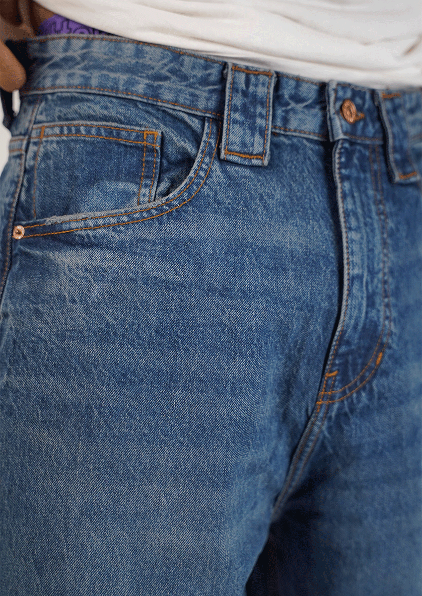 PullNBear Branded Men’s Baggy Fit Denim Jeans – Classic Blue MJ-21