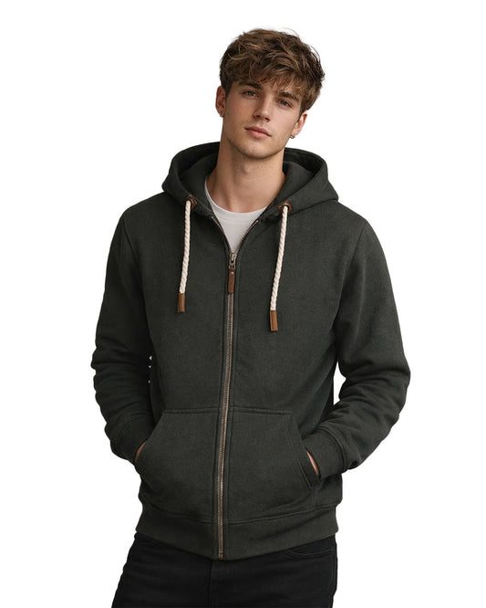 ADONY Branded Men’s Zip-Up Hooded Sweatshirt – Dark Olive Green MZH-13