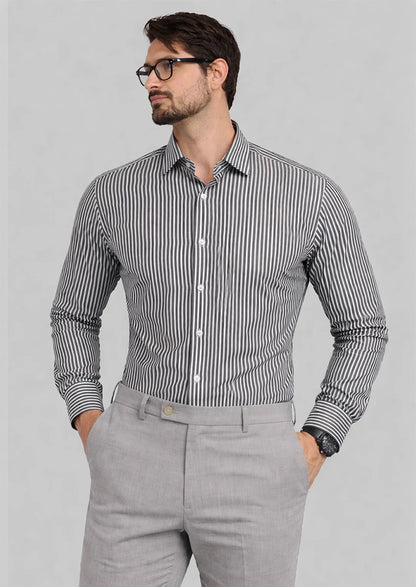 Michael Krs Branded Men's Slim Fit Striped Shirt White & Black Color MFS-09