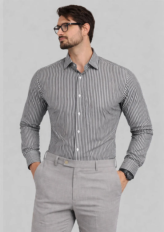 Michael Krs Branded Men's Slim Fit Striped Shirt White & Black Color MFS-09