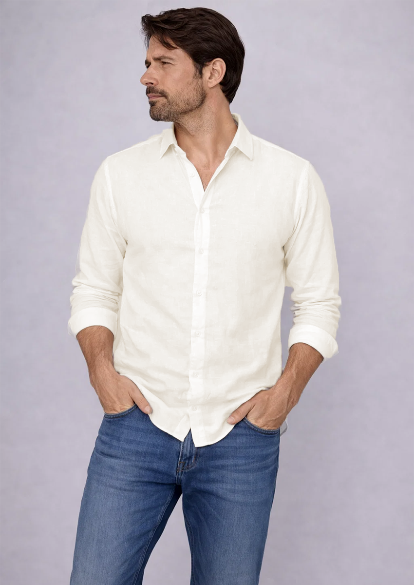 Moos Branded Mens Casual Shirt-White Linen MCS-37