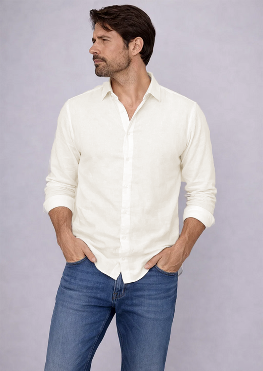 Moos Branded Mens Casual Shirt-White Linen MCS-37