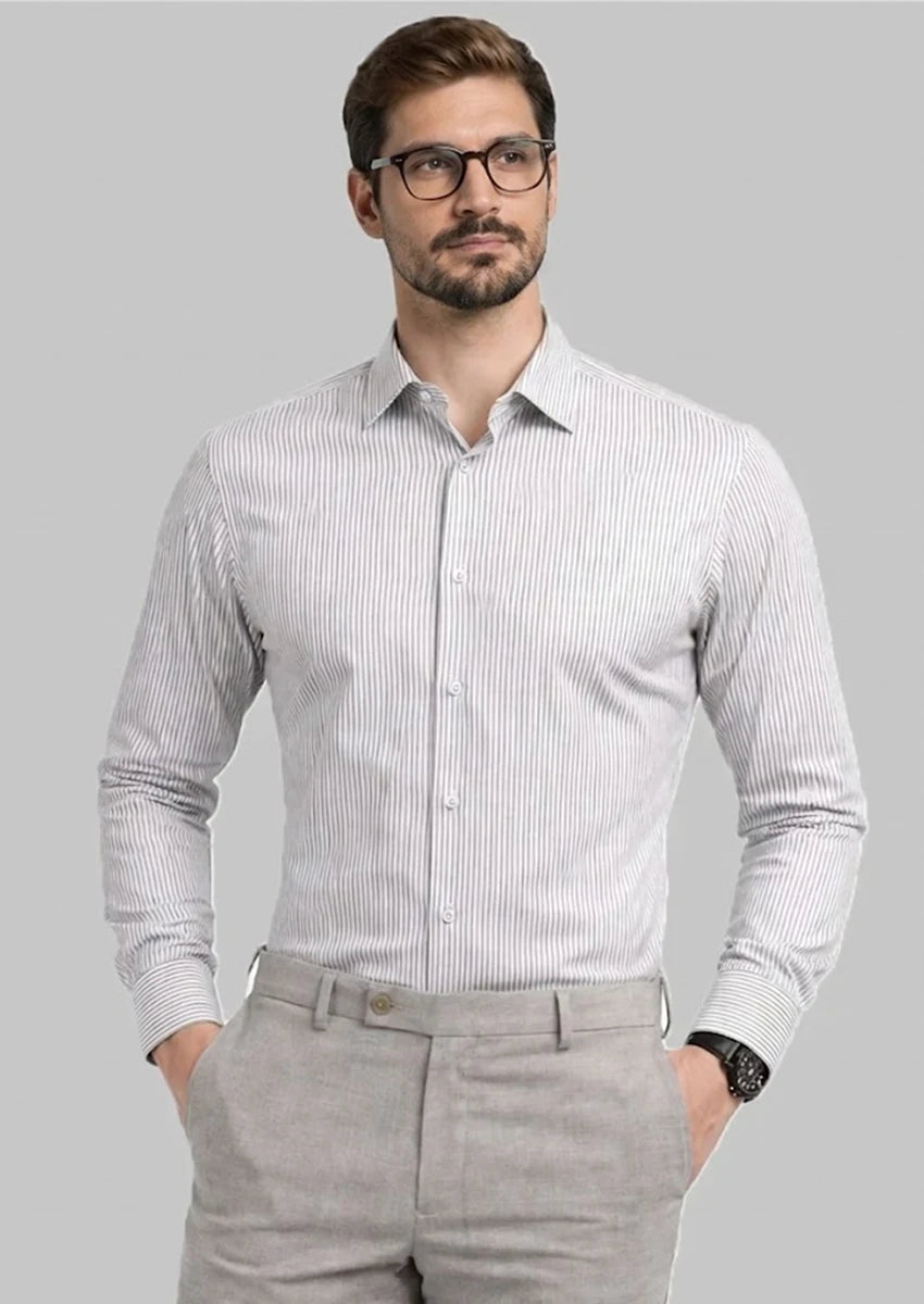 Michael Krs Branded Men's Slim Fit Striped Shirt White & Grey Color MFS-07
