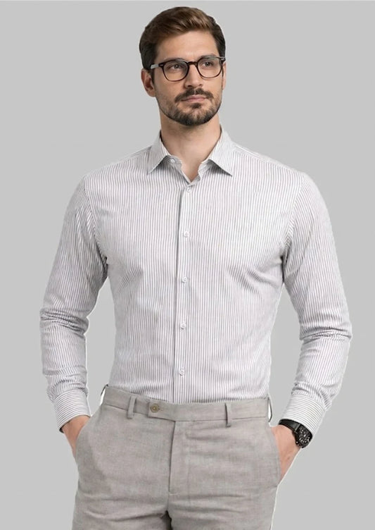 Michael Krs Branded Men's Slim Fit Striped Shirt White & Grey Color MFS-07