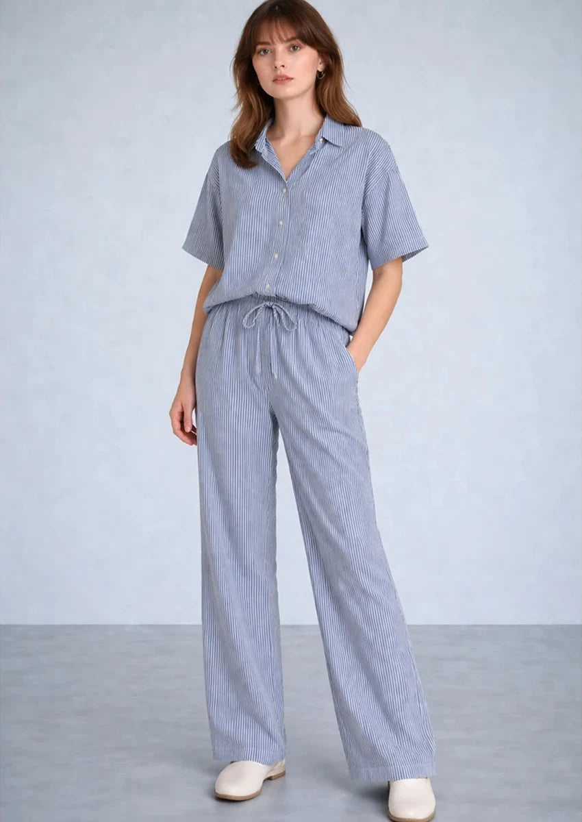 Zelig Branded Navy Blue Striped Co-Ord Set WCS-09