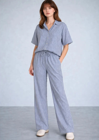 Zelig Branded Navy Blue Striped Co-Ord Set WCS-09