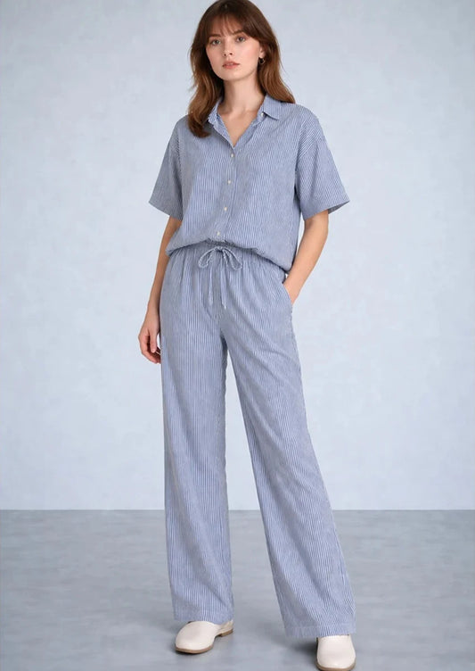 Zelig Branded Navy Blue Striped Co-Ord Set WCS-09