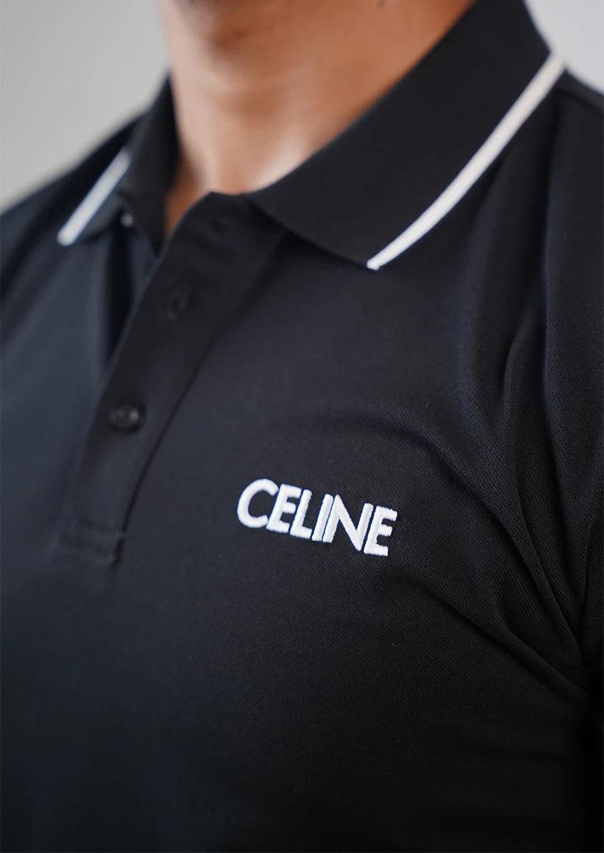 Celin Branded Polo T-shirt Jet Black Color SP-03