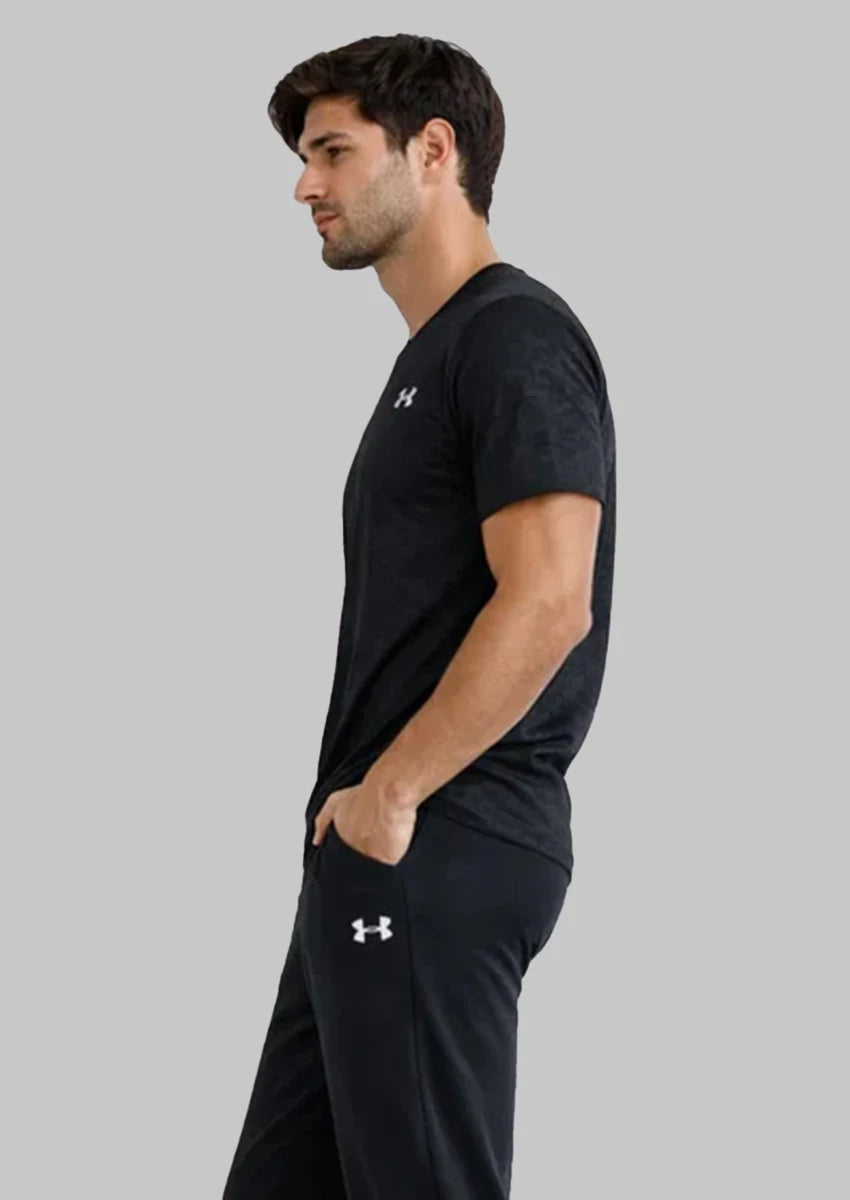 Under Armr Textured Dry Fit T-Shirt – Black MDT-19