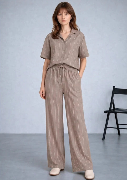 Zelig Branded Light Brown & White Striped Co-Ord Set WCS-11