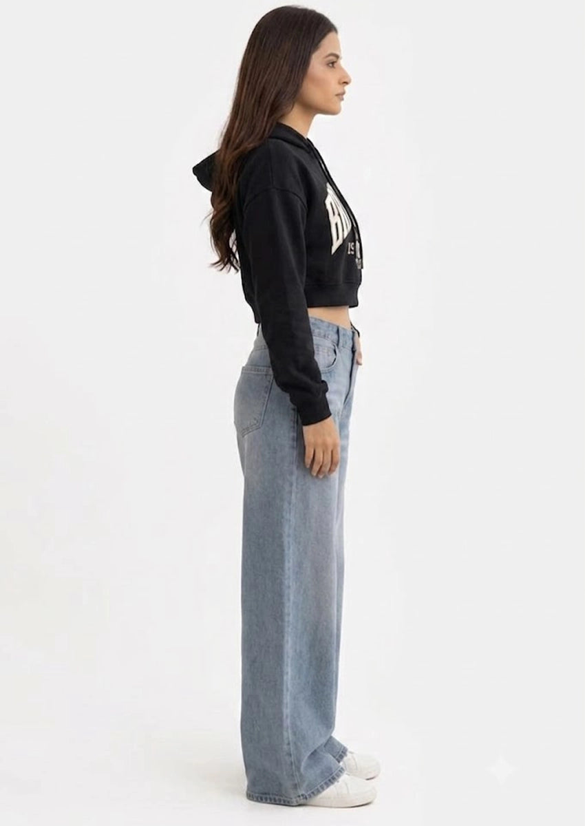 Teranovy Branded Winter Women’s Crop Hoodie  (Black) WHD-08