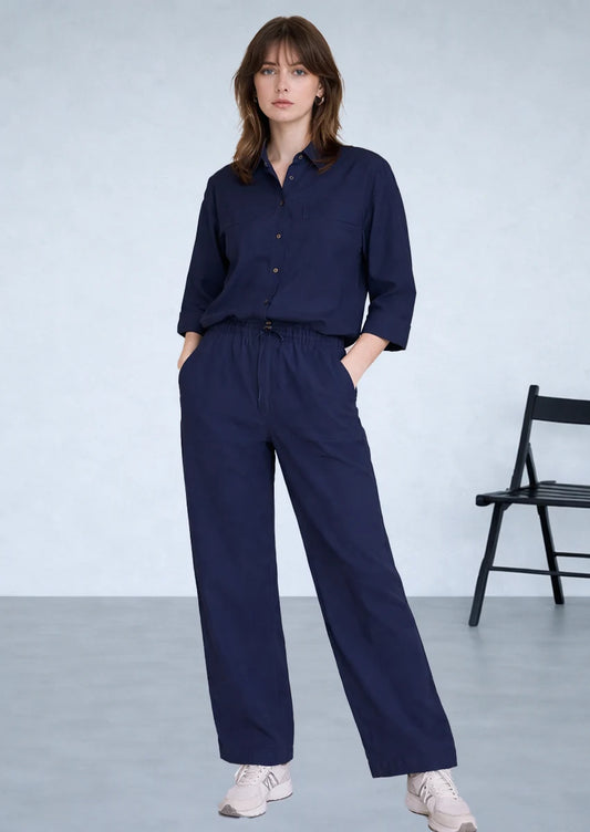 Spark Women’s Premium Linen-Blend Button Down Co-Ord Set – Navy Blue WCS-14