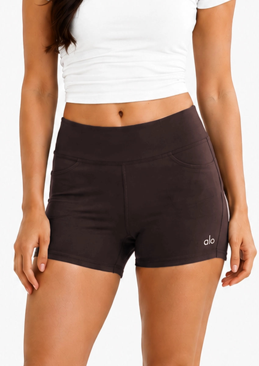 ALOS branded Women’s High Performance Athletic Shorts - Dark Brown MWS-27