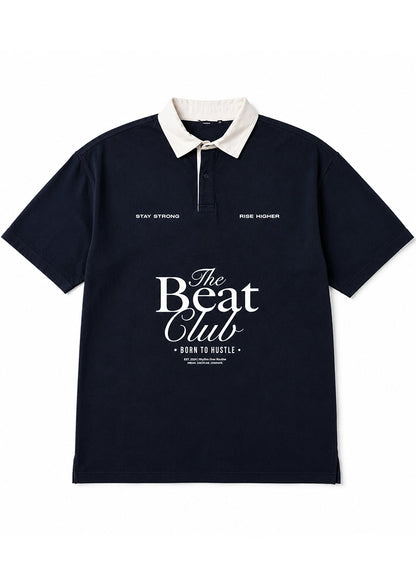 Spring Fld Branded The Beat Club Heavyweight Oversized Polo T-Shirt – Navy MPT-71