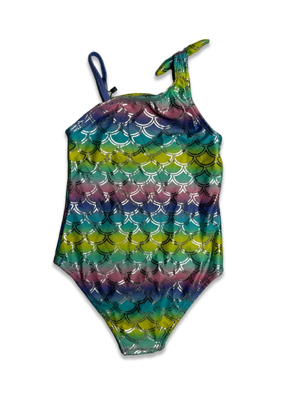 Branded Girls Rainbow Mermaid Scale One-Shoulder Swimsuit GSS-04