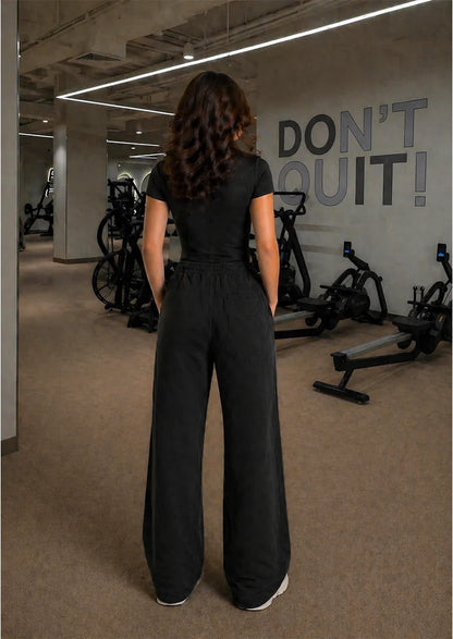 Branded MSS  Women's Bodysuit & Younglay Wide-Leg Trouser Black colour