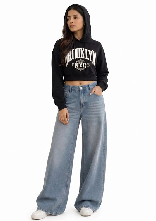 Teranovy Branded Winter Women’s Crop Hoodie  (Black) WHD-08