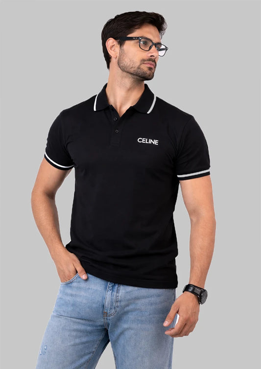 Celin Branded Polo T-shirt Jet Black Color SP-03