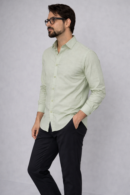 Zelig Branded Mens Formal Shirt-White Linen-Blend MFS-40