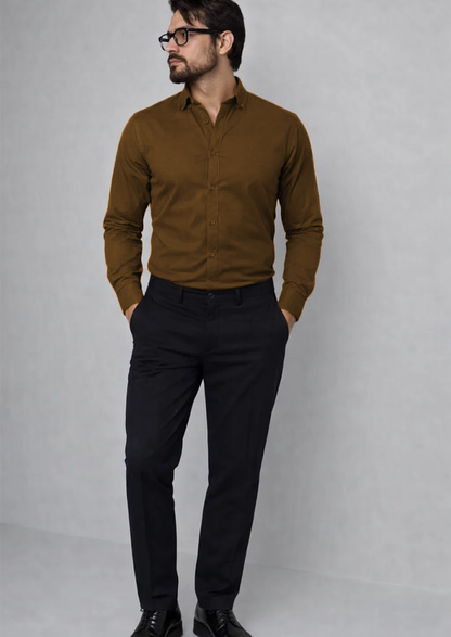 Zelig Branded Mens Formal Shirt-Dark Camel MFS-44