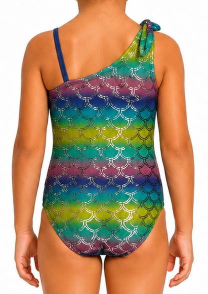 Branded Girls Rainbow Mermaid Scale One-Shoulder Swimsuit GSS-04
