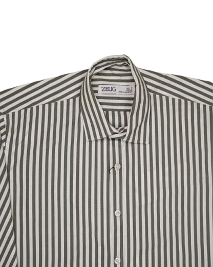 Zelig Branded Men’s Classic Vertical Stripe Shirt – Taupe Grey MFS-24