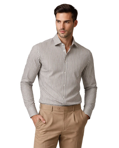 Zelig Branded Men’s Classic Vertical Stripe Shirt – Taupe Grey MFS-24