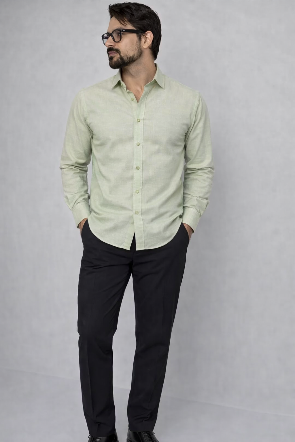 Zelig Branded Mens Formal Shirt-White Linen-Blend MFS-40